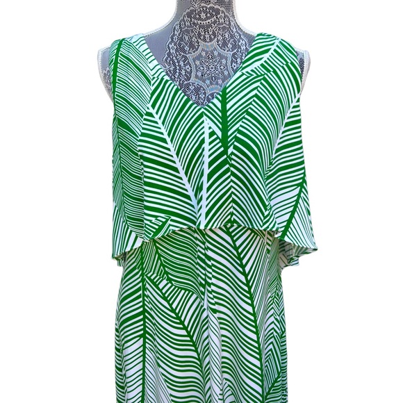 Chico’s Women’s S/M Tropical Palm Maxi Dress With Cascading Cropped Overlay - Picture 5 of 15